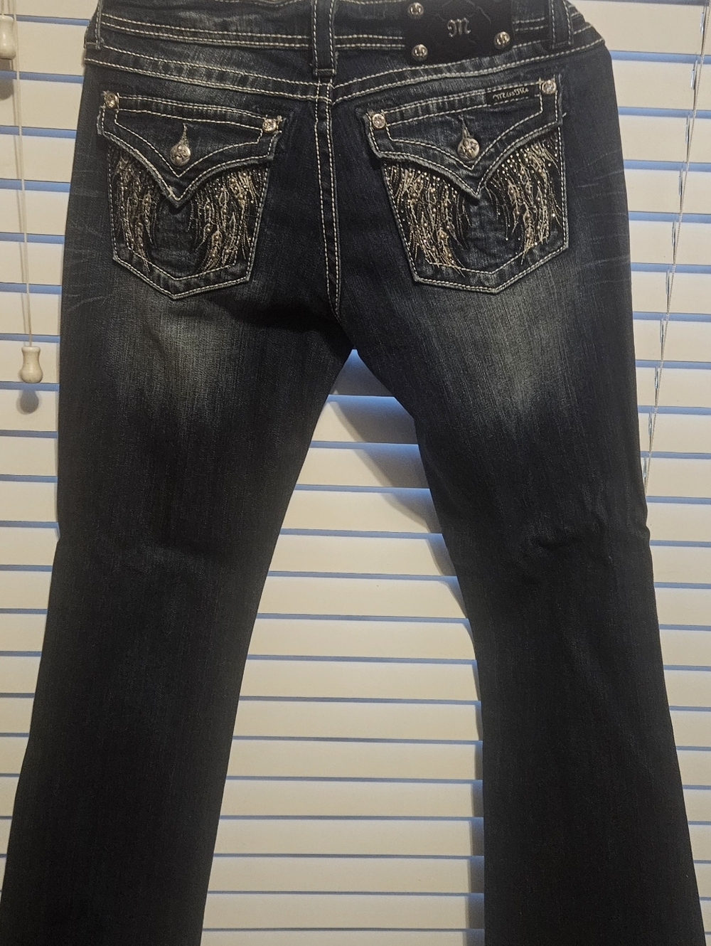 Miss Me Dark Wash Boot Cut Jeans with Contrast Stitching